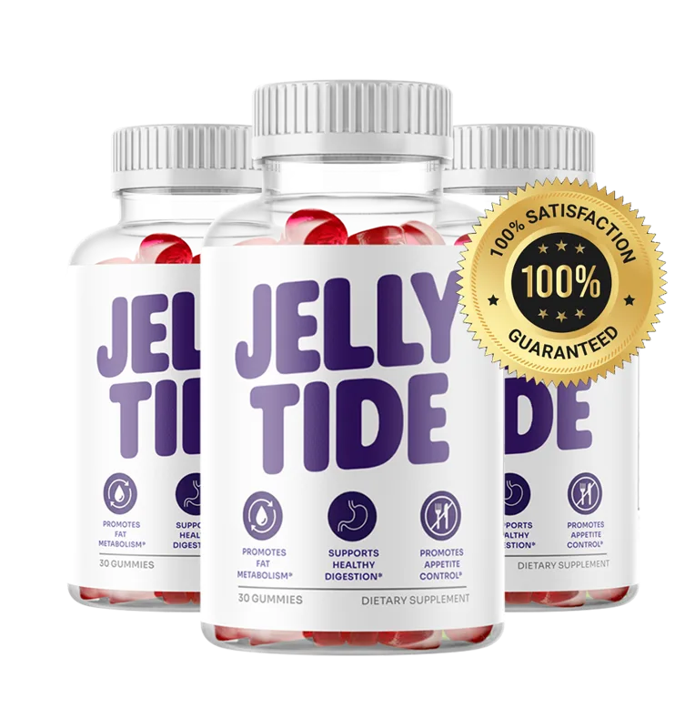 Three bottles of JellyTide with the 100% satisfaction guarantee seal